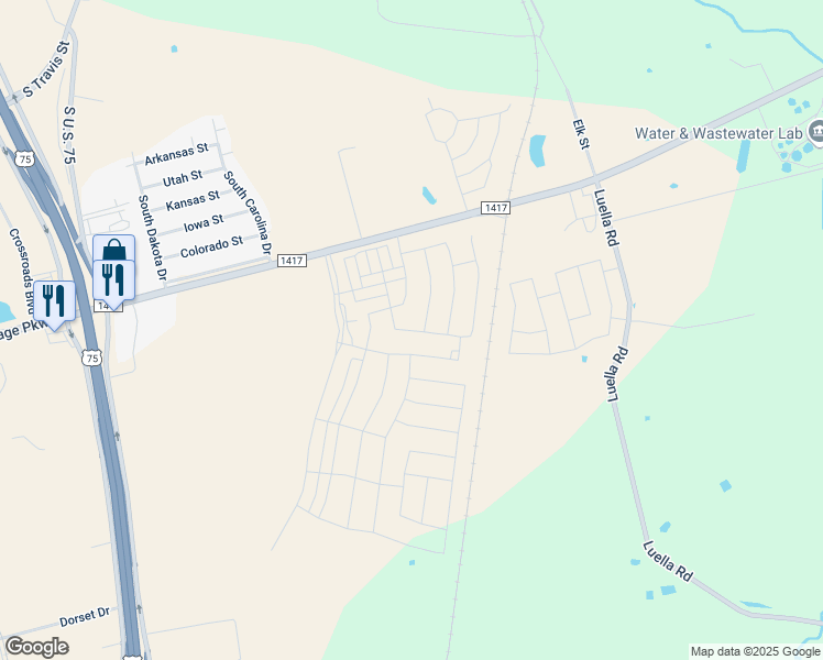 map of restaurants, bars, coffee shops, grocery stores, and more near 1127 Farm to Market Road 1417 in Sherman