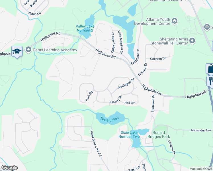 map of restaurants, bars, coffee shops, grocery stores, and more near 5623 Rock Road in Union City