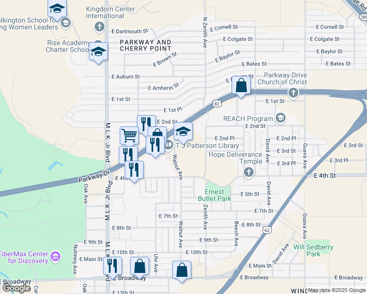 map of restaurants, bars, coffee shops, grocery stores, and more near 219 Walnut Avenue in Lubbock
