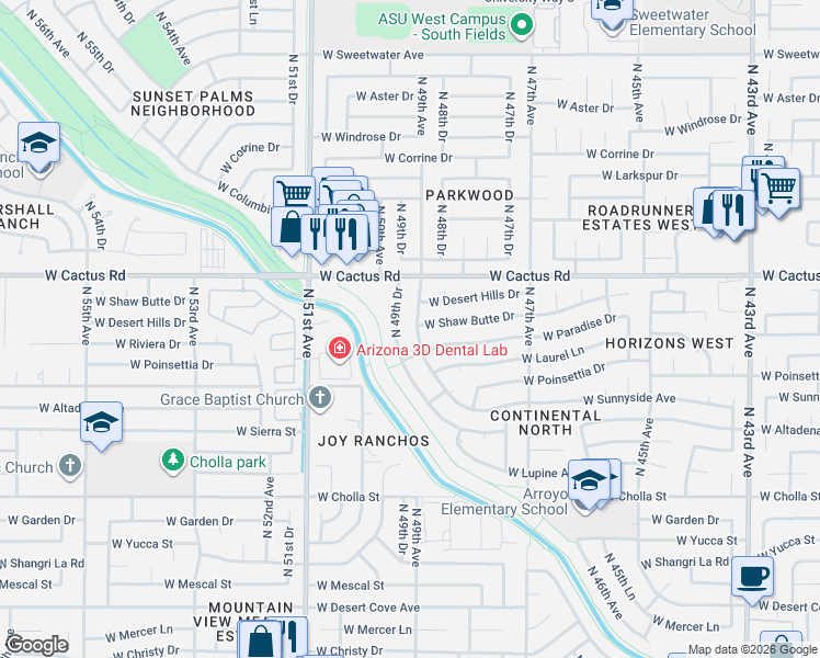 map of restaurants, bars, coffee shops, grocery stores, and more near 4848 West Paradise Drive in Glendale