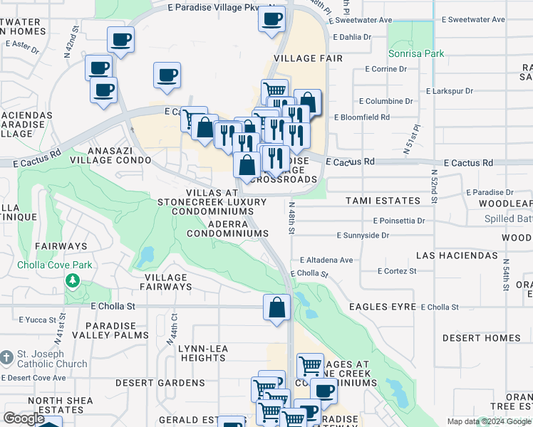 map of restaurants, bars, coffee shops, grocery stores, and more near 11811 North Tatum Boulevard in Phoenix
