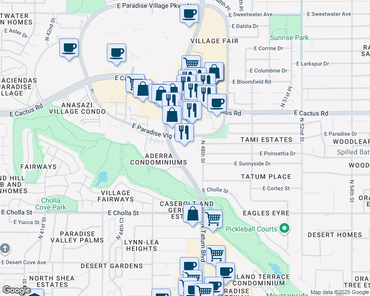 map of restaurants, bars, coffee shops, grocery stores, and more near 11811 North Tatum Boulevard in Phoenix