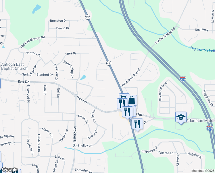 map of restaurants, bars, coffee shops, grocery stores, and more near 2842 Silver Queen Road in Ellenwood