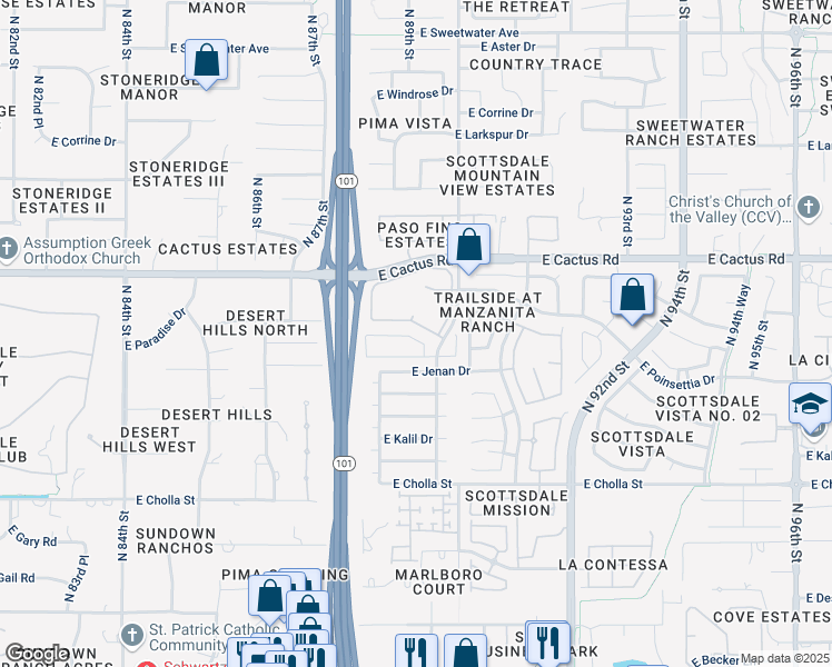 map of restaurants, bars, coffee shops, grocery stores, and more near 11855 North 88th Way in Scottsdale