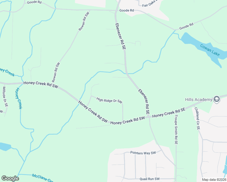 map of restaurants, bars, coffee shops, grocery stores, and more near 1812 High Ridge Drive Southwest in Conyers