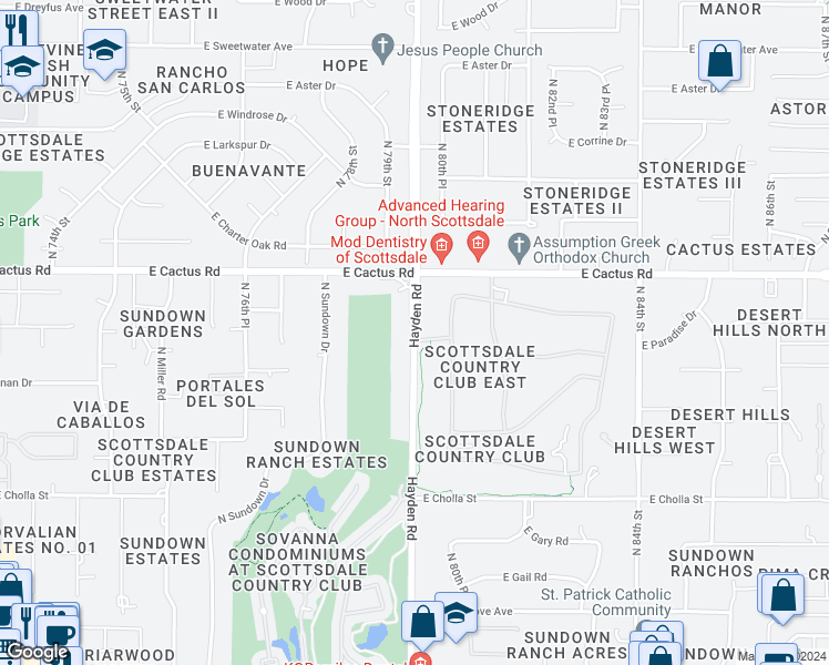 map of restaurants, bars, coffee shops, grocery stores, and more near 11961 North Hayden Road in Scottsdale