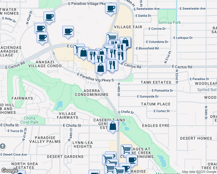 map of restaurants, bars, coffee shops, grocery stores, and more near 11811 North Tatum Boulevard in Phoenix