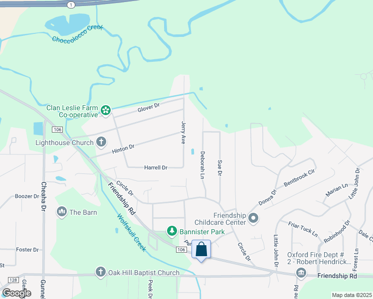 map of restaurants, bars, coffee shops, grocery stores, and more near 2111 Jerry Avenue in Oxford