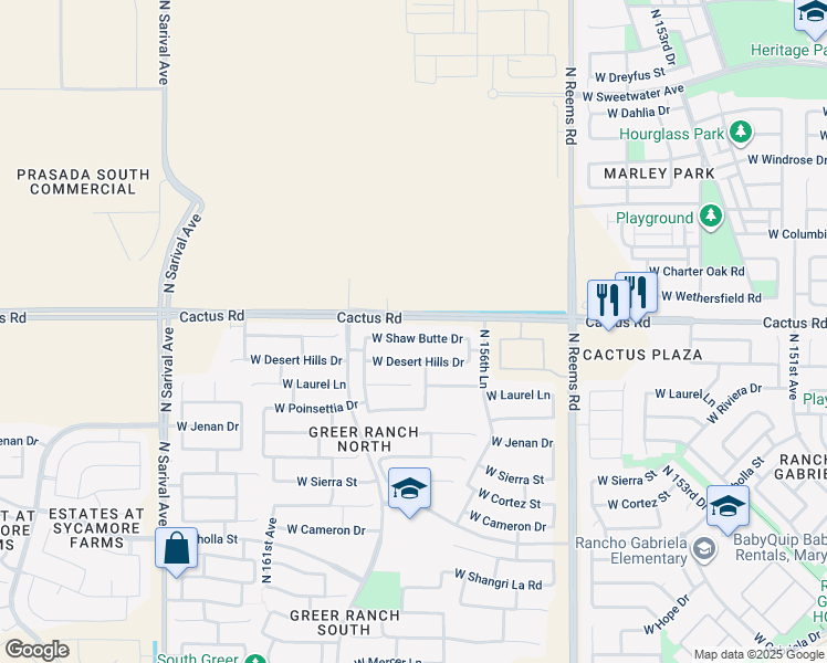 map of restaurants, bars, coffee shops, grocery stores, and more near 15776 West Desert Hills Drive in Surprise