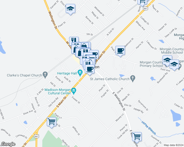 map of restaurants, bars, coffee shops, grocery stores, and more near 251 Pine Street in Madison