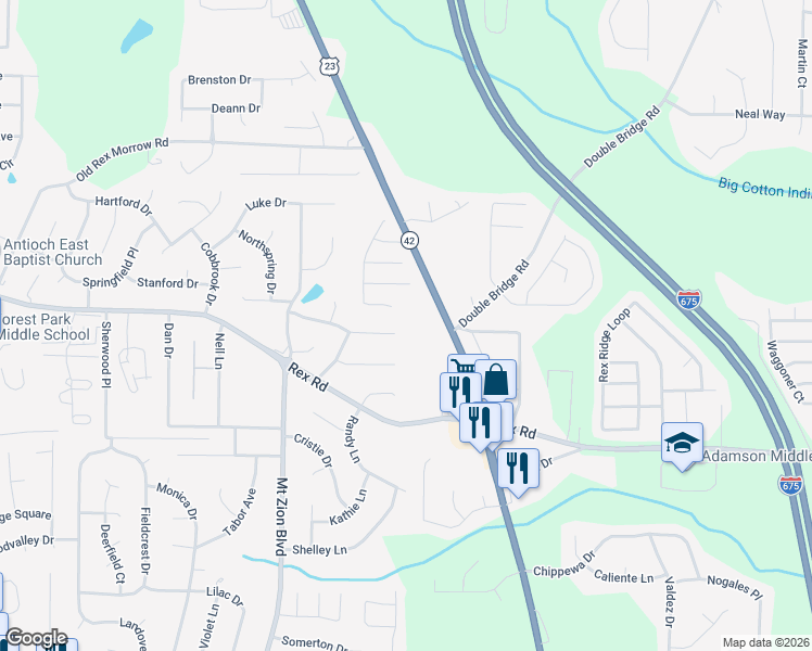 map of restaurants, bars, coffee shops, grocery stores, and more near 2842 Silver Queen Road in Ellenwood