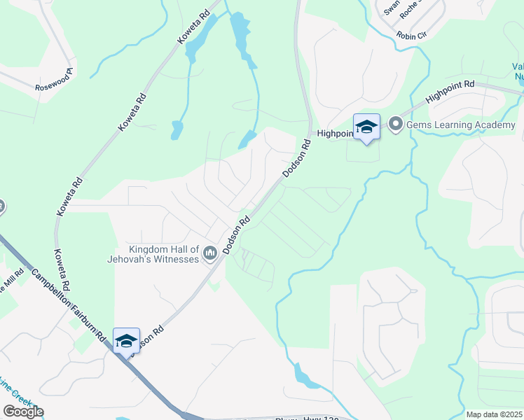 map of restaurants, bars, coffee shops, grocery stores, and more near 431 Lake Ridge Lane in Fairburn