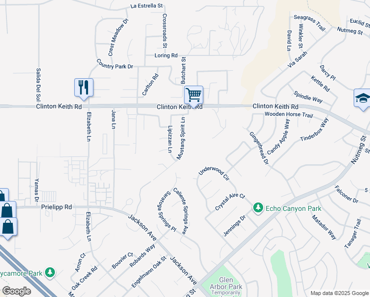 map of restaurants, bars, coffee shops, grocery stores, and more near 36170 Mustang Spirit Lane in Wildomar