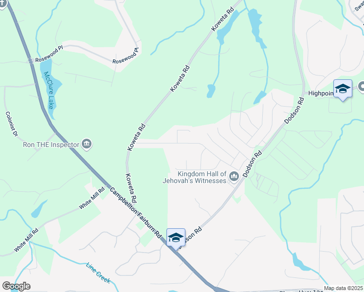 map of restaurants, bars, coffee shops, grocery stores, and more near 2167 Dodson Woods Drive in Fairburn