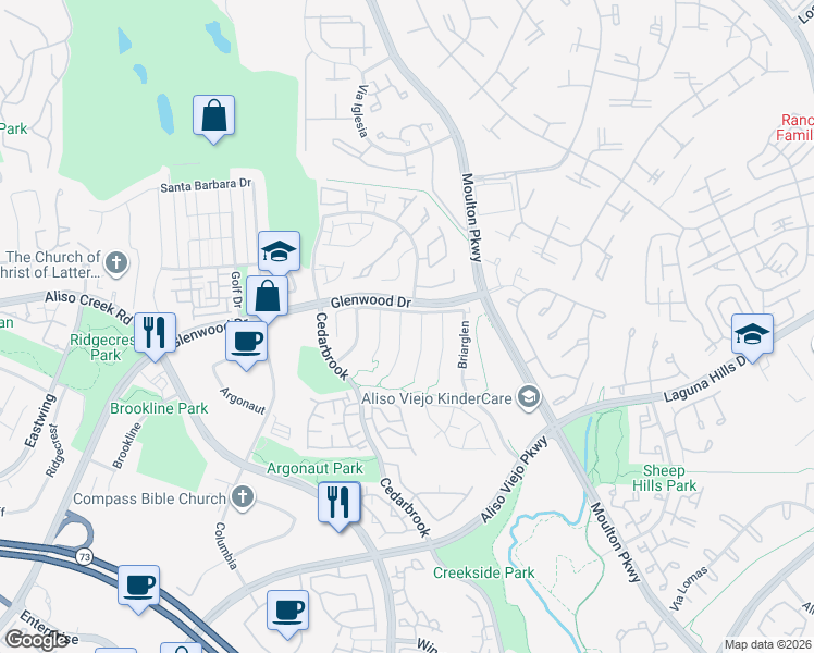 map of restaurants, bars, coffee shops, grocery stores, and more near 6 Parkwood in Aliso Viejo