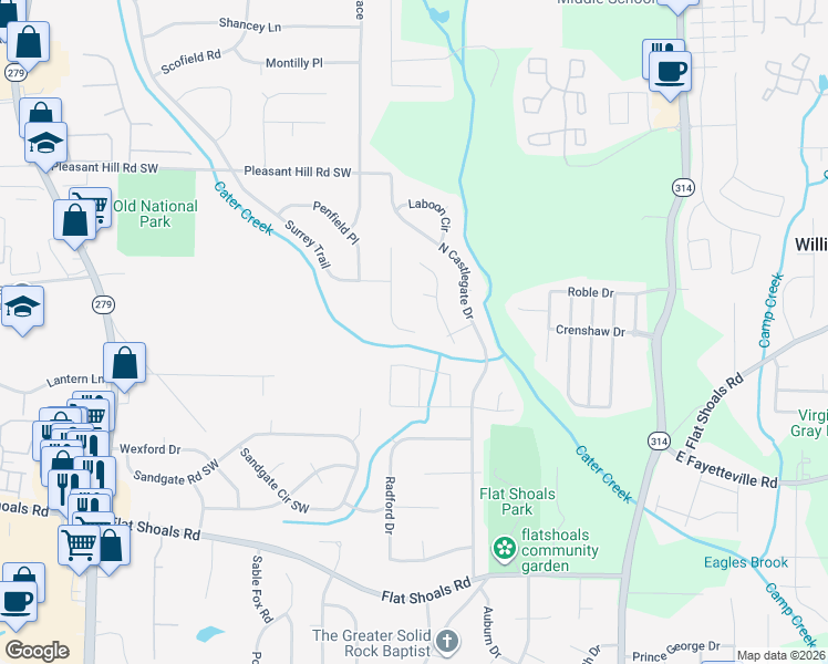 map of restaurants, bars, coffee shops, grocery stores, and more near 5914 Summerglen Lane in Atlanta