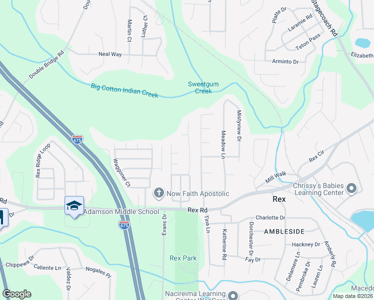 map of restaurants, bars, coffee shops, grocery stores, and more near 5828 Creekside Drive in Rex
