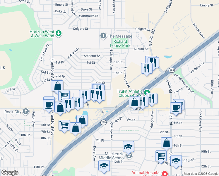 map of restaurants, bars, coffee shops, grocery stores, and more near 177-199 Chicago Ave in Lubbock