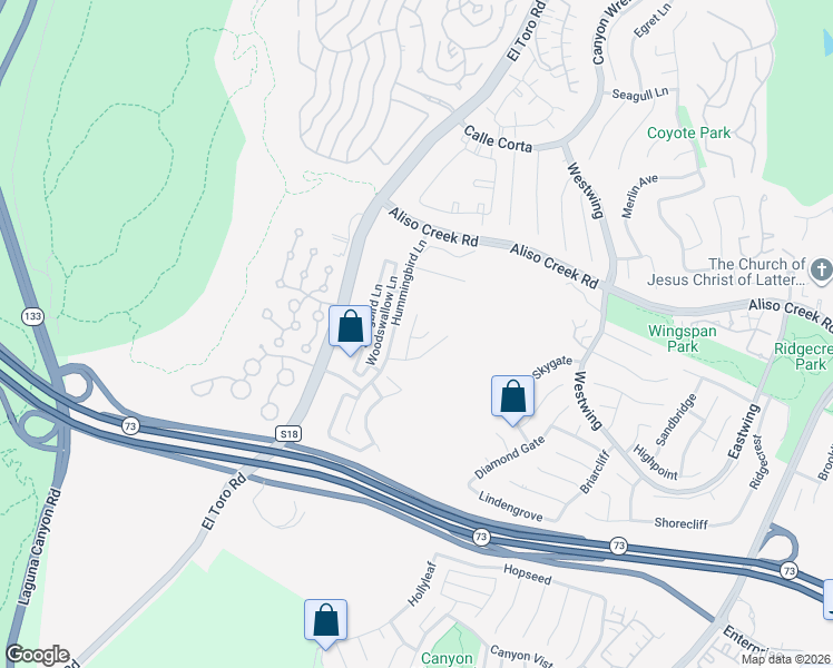 map of restaurants, bars, coffee shops, grocery stores, and more near 12 Blue Heron Lane in Aliso Viejo