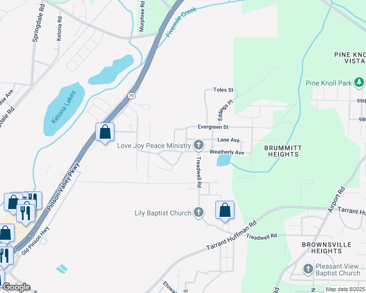 map of restaurants, bars, coffee shops, grocery stores, and more near 2140 Lane Avenue in Birmingham