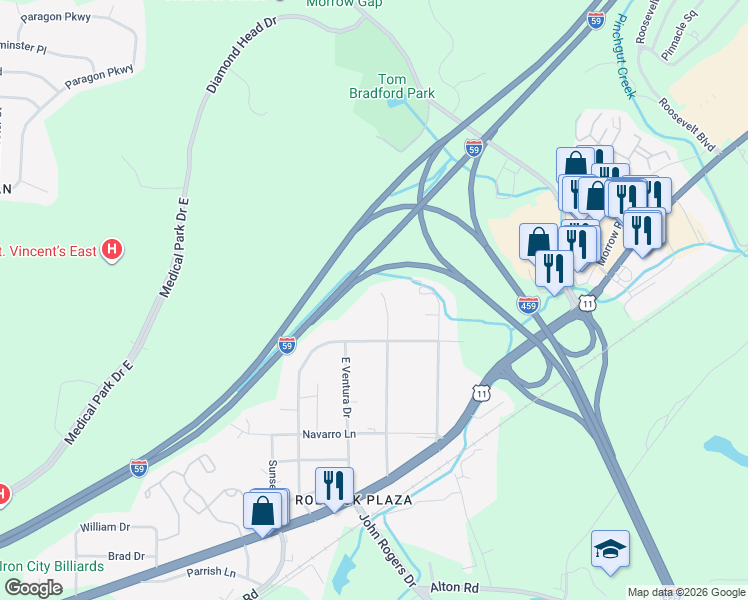 map of restaurants, bars, coffee shops, grocery stores, and more near 528 Plaza Drive in Birmingham