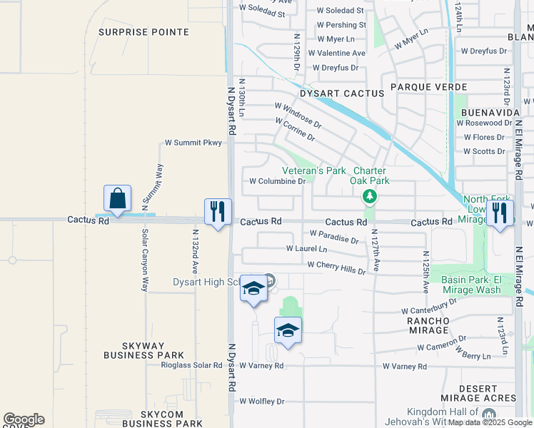 map of restaurants, bars, coffee shops, grocery stores, and more near 13013 West Charter Oak Road in El Mirage