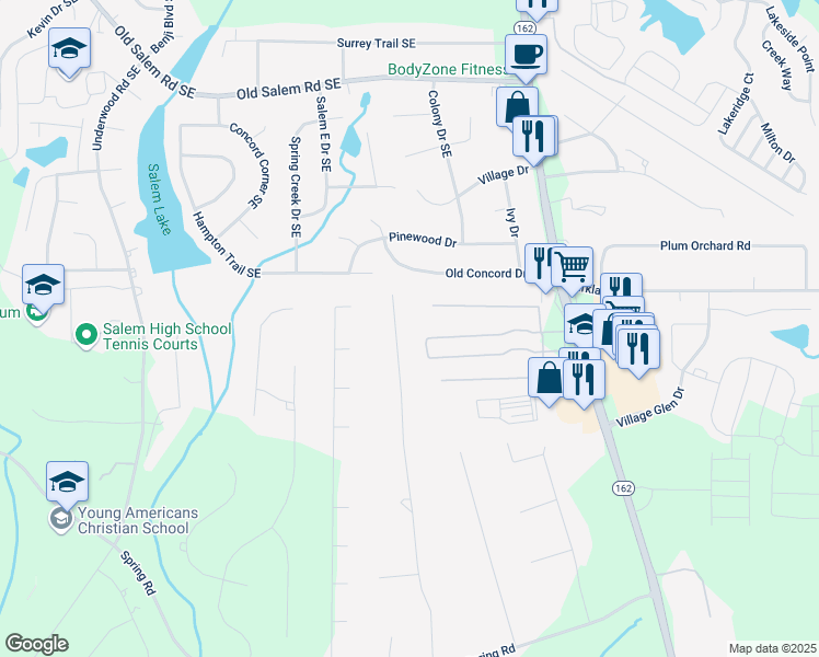 map of restaurants, bars, coffee shops, grocery stores, and more near 418 Valley Road in Covington