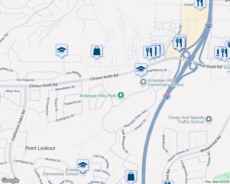 map of restaurants, bars, coffee shops, grocery stores, and more near 36118 Chittam Wood Place in Murrieta