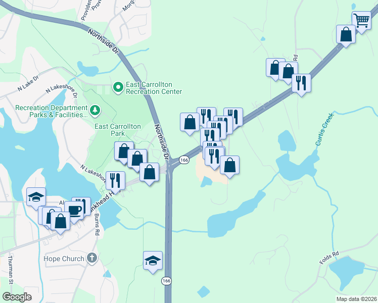 map of restaurants, bars, coffee shops, grocery stores, and more near 101 Somerset Place in Carrollton