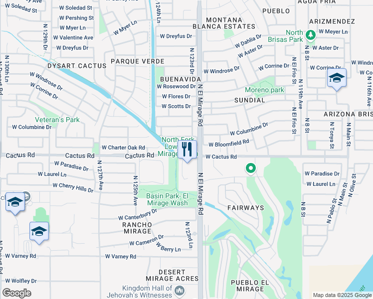 map of restaurants, bars, coffee shops, grocery stores, and more near 12325 West Bloomfield Road in El Mirage