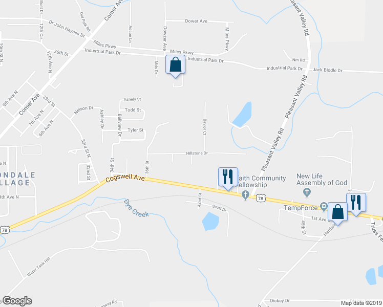 map of restaurants, bars, coffee shops, grocery stores, and more near 360 Hillstone Drive in Pell City