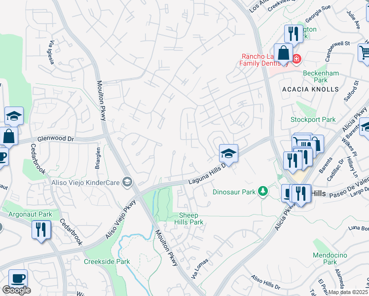 map of restaurants, bars, coffee shops, grocery stores, and more near 901 Ronda Sevilla in Laguna Woods