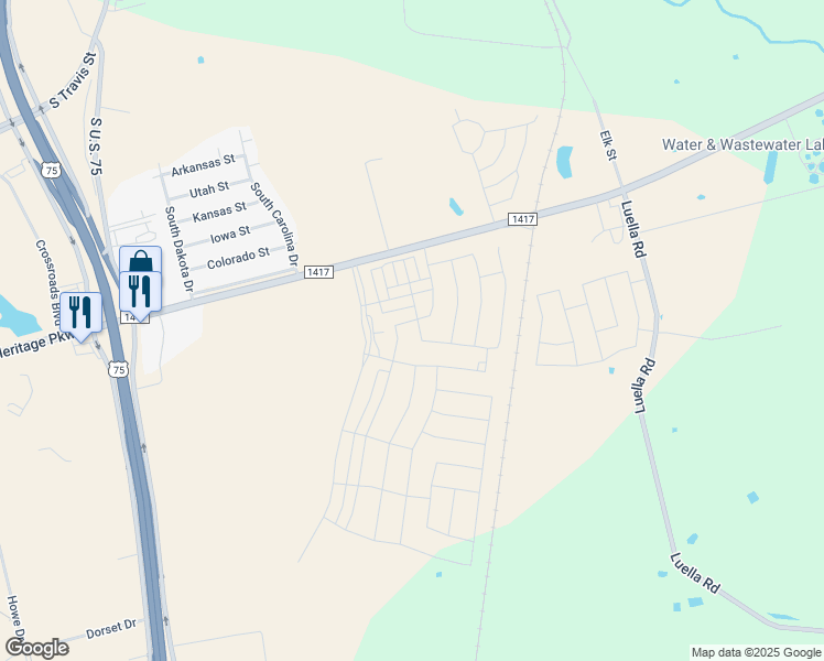 map of restaurants, bars, coffee shops, grocery stores, and more near 1202 Farm to Market Road 1417 in Sherman