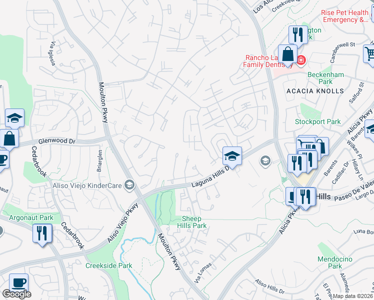 map of restaurants, bars, coffee shops, grocery stores, and more near 901 Ronda Sevilla in Laguna Woods