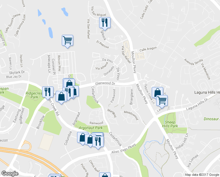 map of restaurants, bars, coffee shops, grocery stores, and more near 4 Coralwind in Aliso Viejo