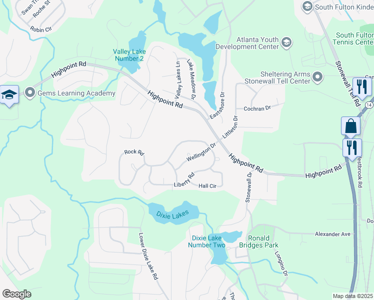 map of restaurants, bars, coffee shops, grocery stores, and more near 5579 Rock Road in Union City