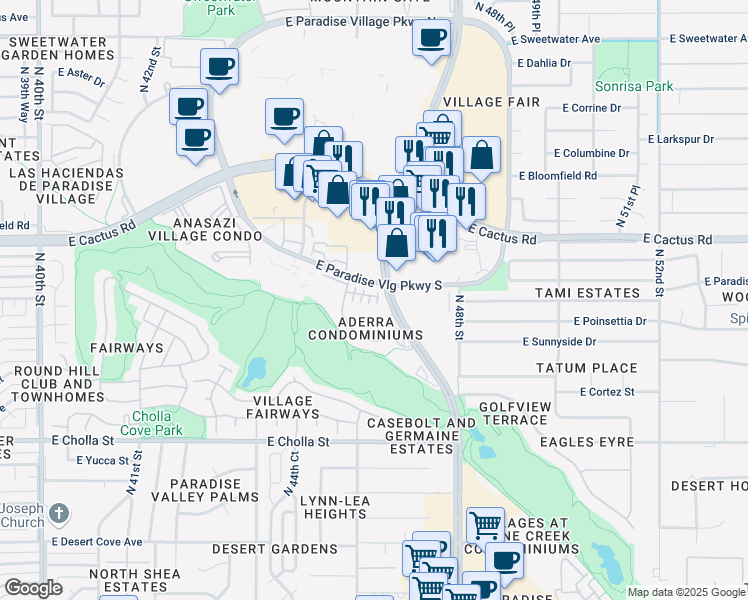 map of restaurants, bars, coffee shops, grocery stores, and more near 12001 North Tatum Boulevard in Phoenix