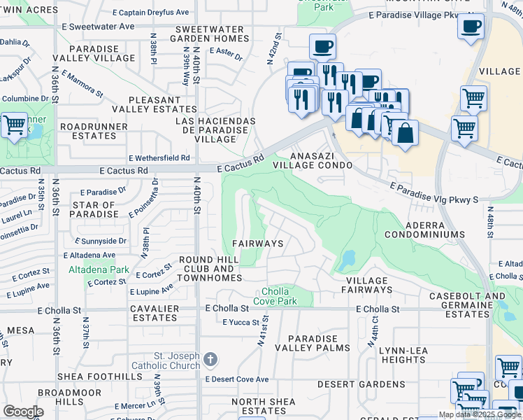 map of restaurants, bars, coffee shops, grocery stores, and more near 4028 East Paradise Drive in Phoenix