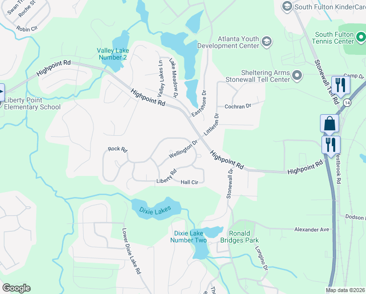 map of restaurants, bars, coffee shops, grocery stores, and more near 5530 Rock Road in Union City
