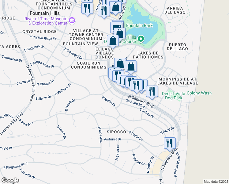 map of restaurants, bars, coffee shops, grocery stores, and more near 12012 North Saguaro Boulevard in Fountain Hills