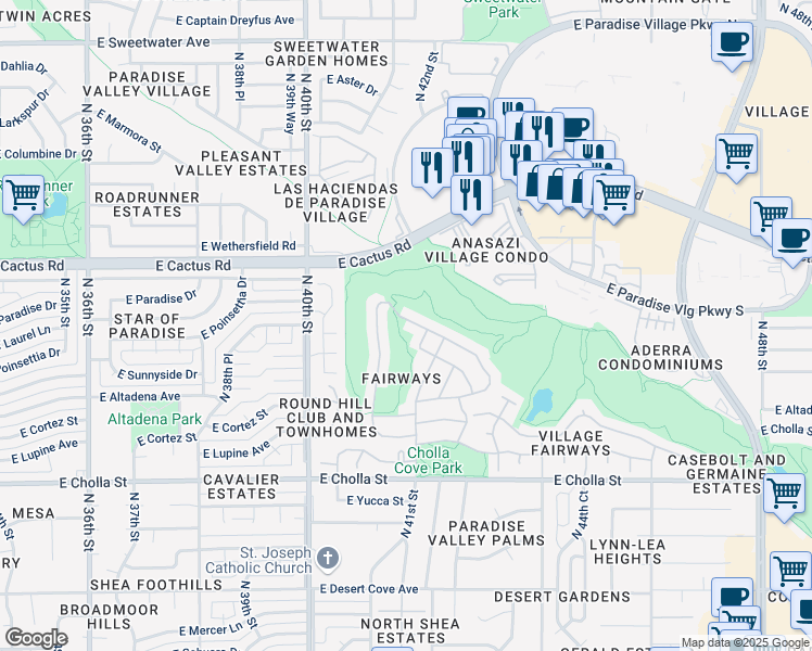map of restaurants, bars, coffee shops, grocery stores, and more near 4028 East Paradise Drive in Phoenix