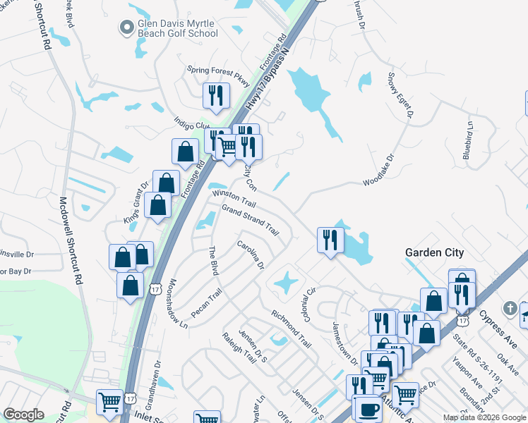 map of restaurants, bars, coffee shops, grocery stores, and more near 928 Winston Trail in Murrells Inlet