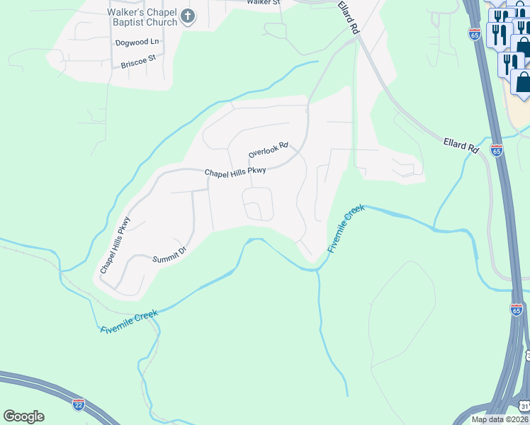 map of restaurants, bars, coffee shops, grocery stores, and more near 3128 Enclave Lane in Fultondale