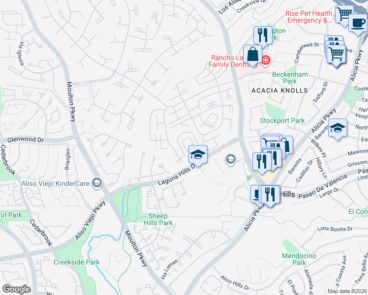 map of restaurants, bars, coffee shops, grocery stores, and more near 865 Ronda Mendoza in Laguna Woods