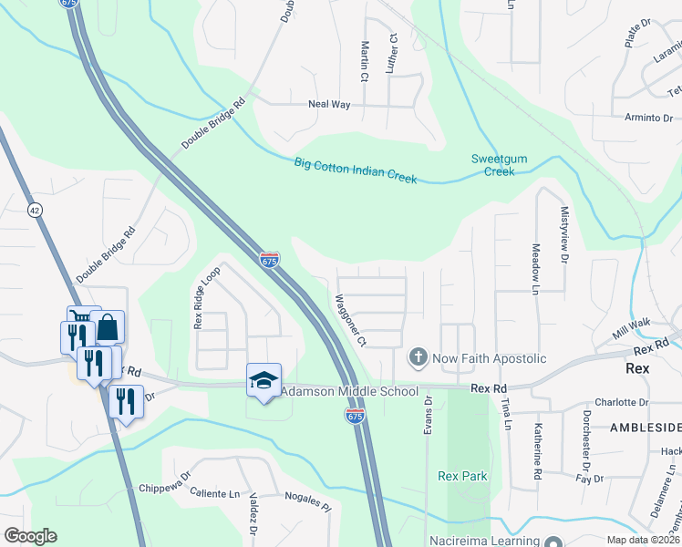 map of restaurants, bars, coffee shops, grocery stores, and more near 3302 Waggoner Trail in Rex