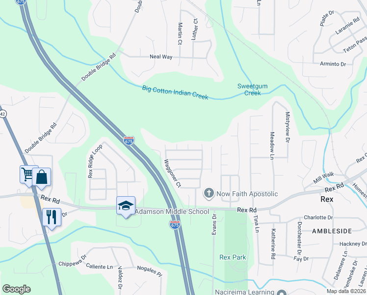 map of restaurants, bars, coffee shops, grocery stores, and more near 5822 Waggoner Walk in Rex