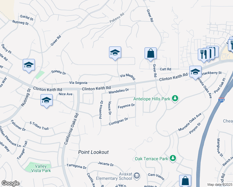 map of restaurants, bars, coffee shops, grocery stores, and more near 26840 Mandelieu Drive in Murrieta
