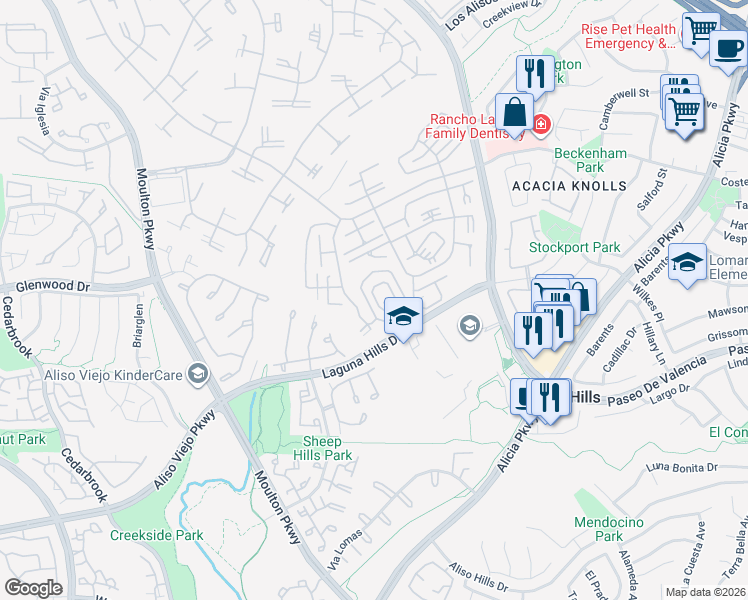map of restaurants, bars, coffee shops, grocery stores, and more near 865 Ronda Mendoza in Laguna Woods