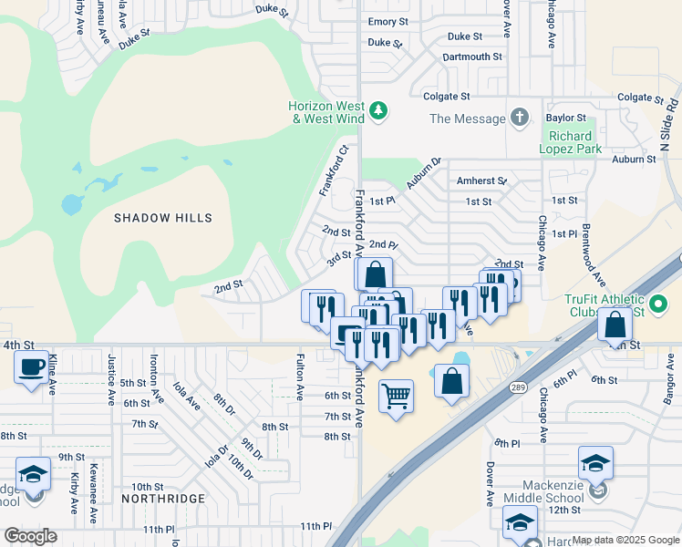 map of restaurants, bars, coffee shops, grocery stores, and more near 5802 3rd Street in Lubbock