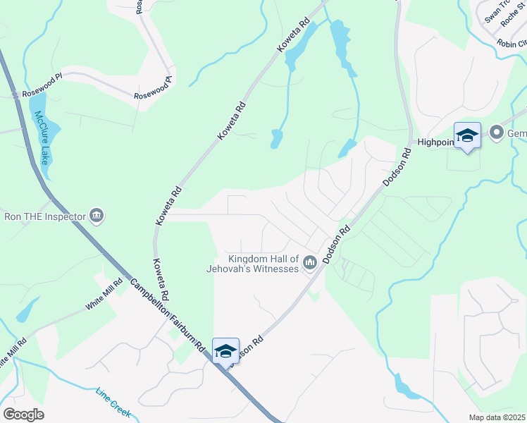 map of restaurants, bars, coffee shops, grocery stores, and more near 2154 Dodson Woods Drive in Fairburn